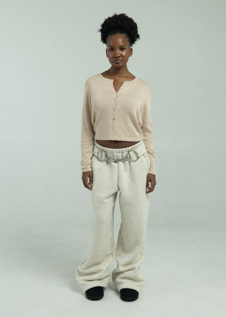 Model wearing pebble pants from the front