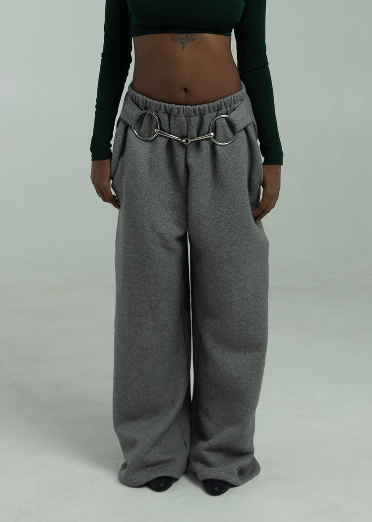 Model wearing charcoal pants from the front, main