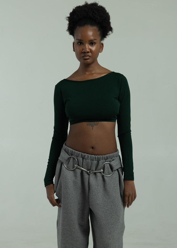 Model wearing charcoal pants from the front