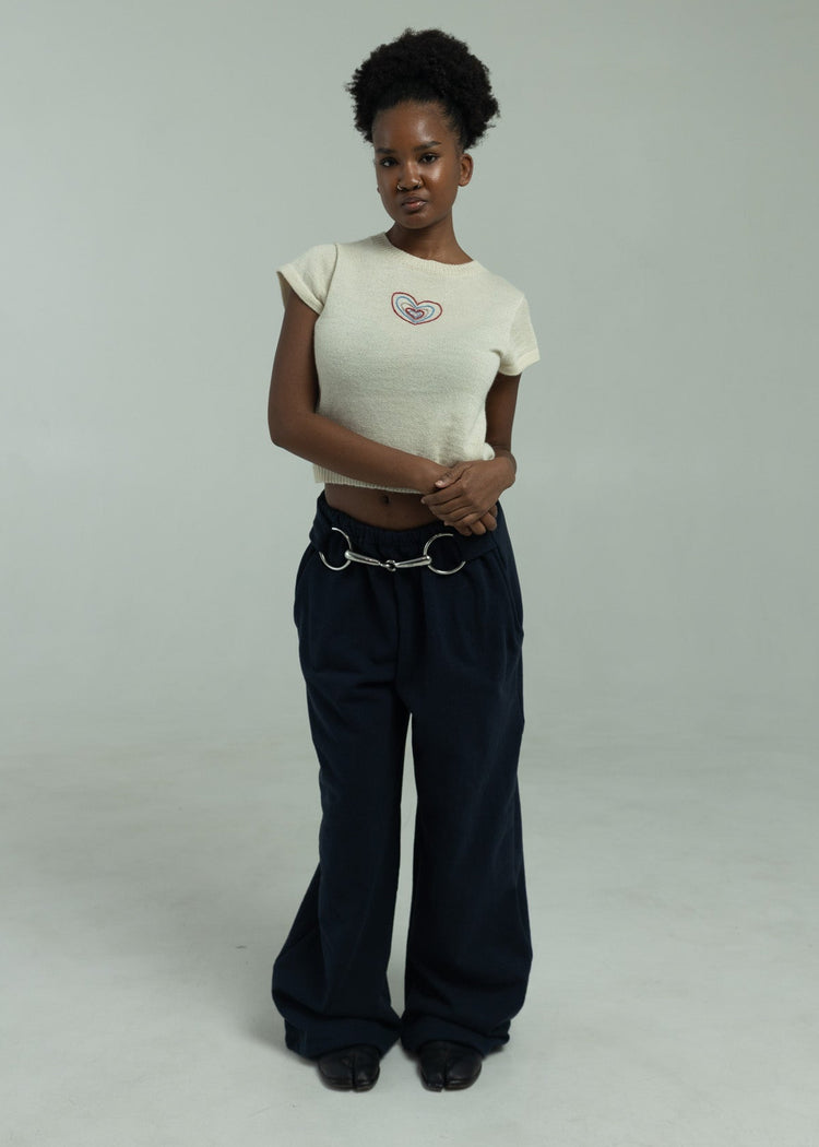 Model wearing midnight pants