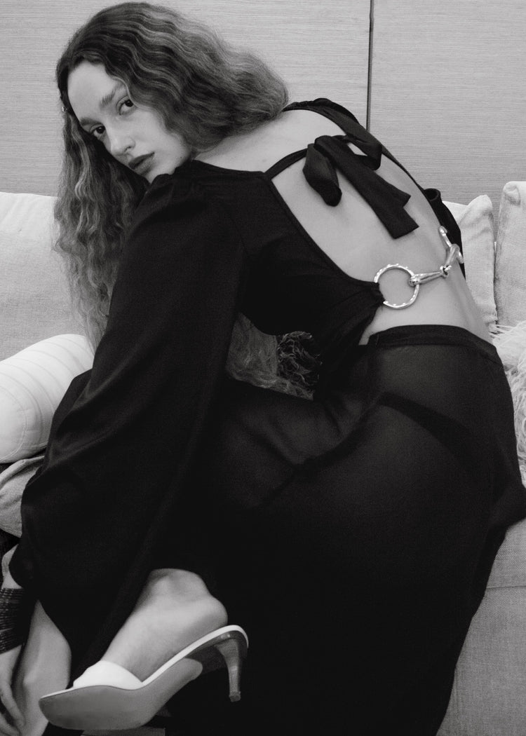 Model in black top