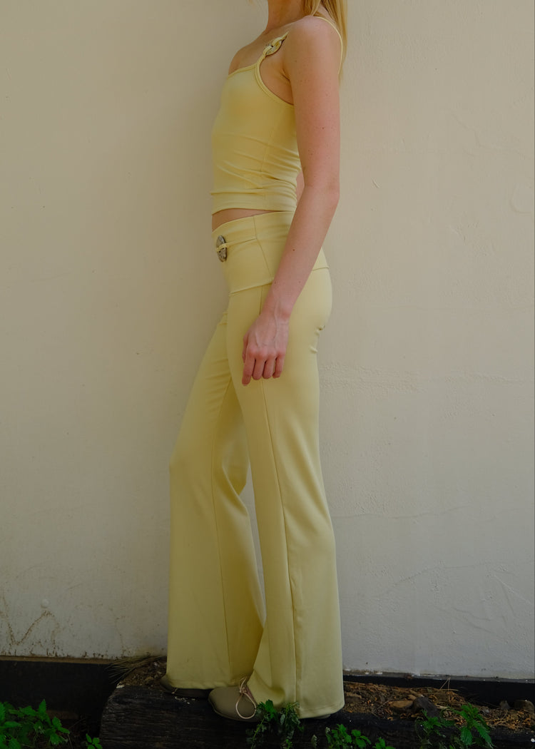 Model wearing butter pants