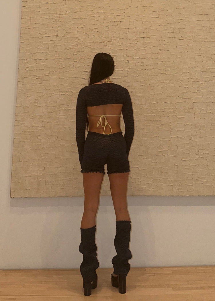 model wearing onyx bolero 