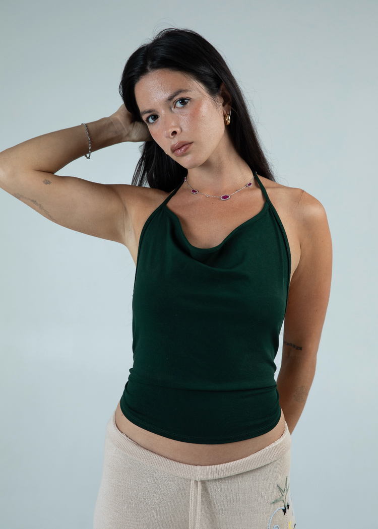 Model in Bit Top in scarab from the front