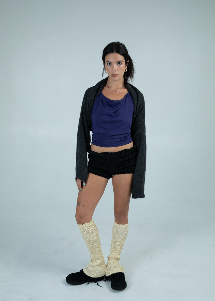 Model in Bit Top in astral aura from the front