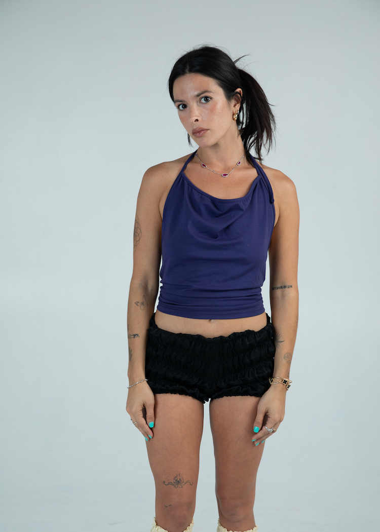 Model wearing Bit Top in astral aura from the front