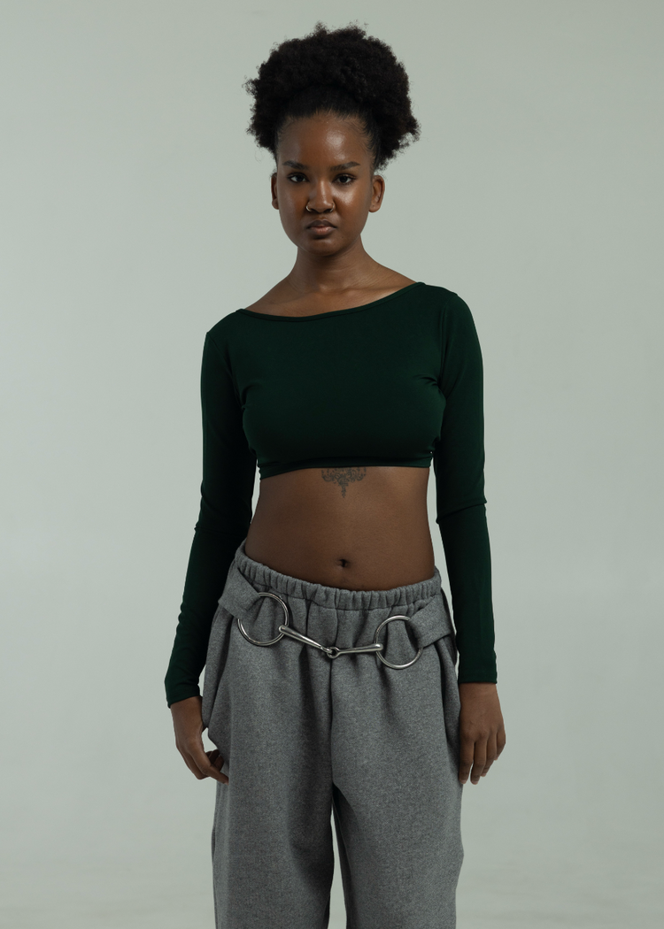 Long Sleeve Bit Crop Top- Scarab